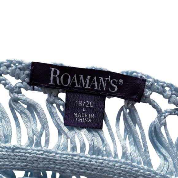 New Roamans Crochet Blouse Blue Open Knit Top Short Sleeve Women's 18 20 - Picture 7 of 10